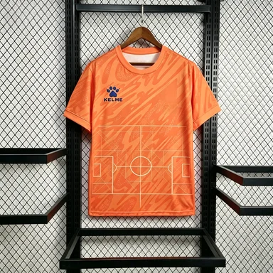 Unisex Orange Texture Crew Neck Sport Tee Soccer Pitch Print Quick Dry Training Short Sleeve