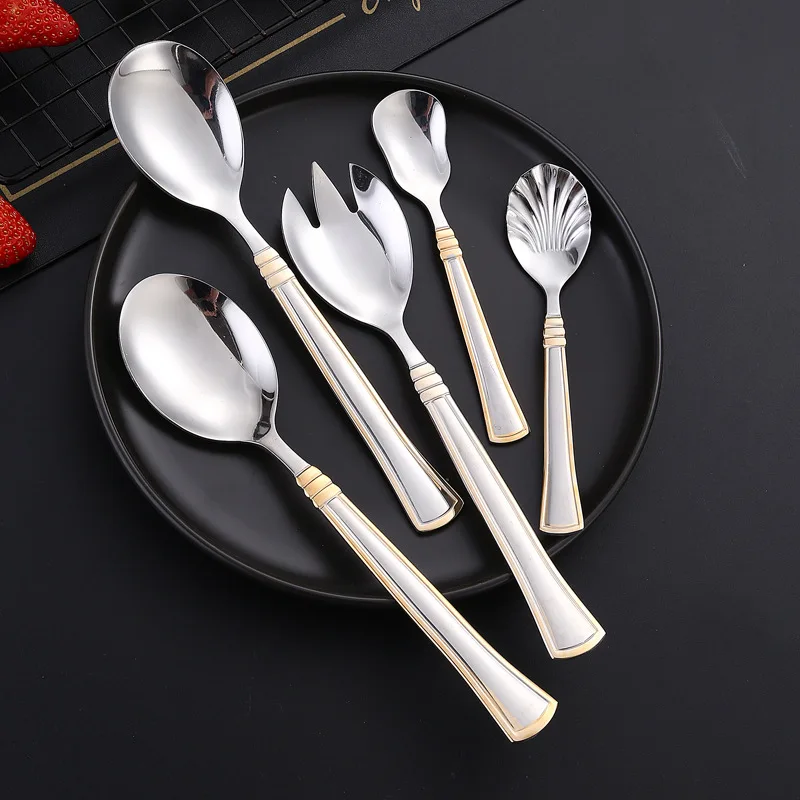 304 Stainless Steel Cutlery Set Serving Spoon Dining Fork Teaspoon for Fruit Creative Portable Tableware with Thickened Handle