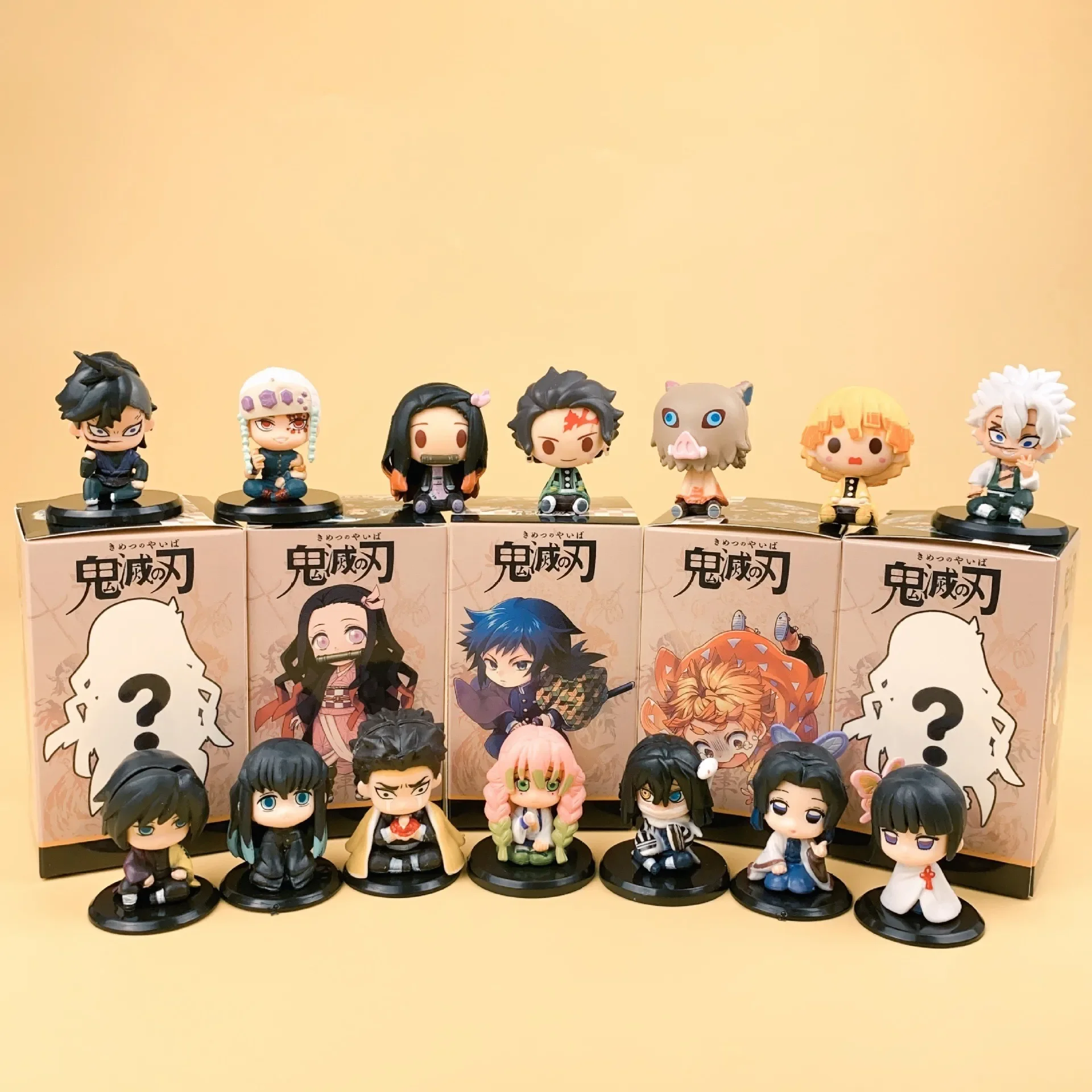 14 pçs/set anime demon slayer q versão postura sentada figura de ação pvc modelo carro ornamentos torcido ovo boneca brinquedo presentes oppbag