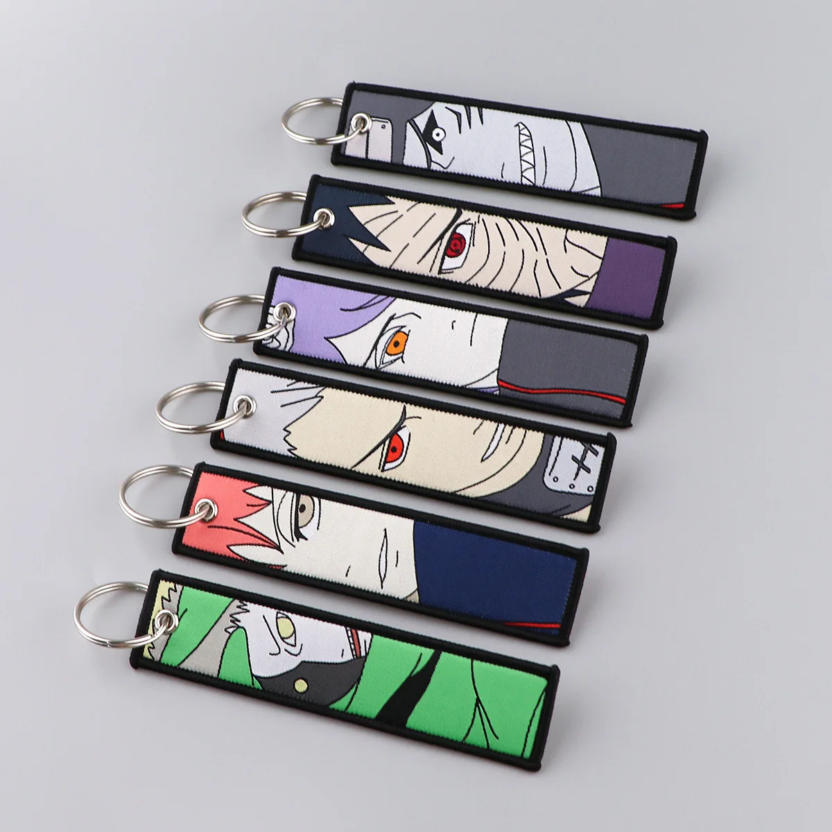 NARUTO Itachi Kakashi Hyuga Hinata Anime Cloth Woven Label Keychain Bag Keyring Decoration Accessories Pendant Kids Toys Gifts