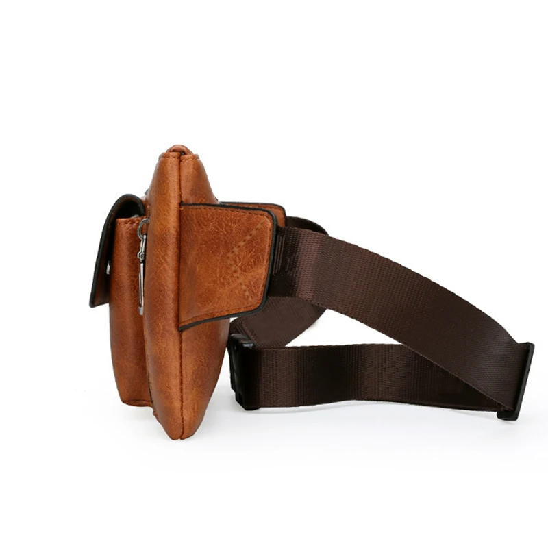 Men's single-shoulder bag is suitable for business travel. It is a PU functional waist bag with a slanted cover design.