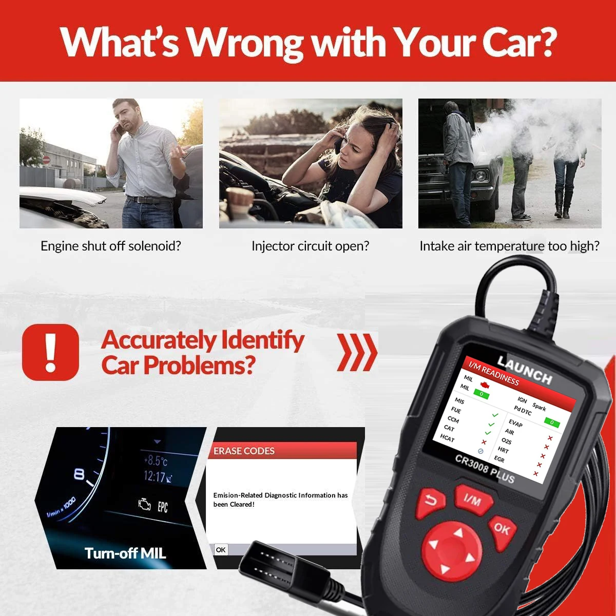 LAUNCH Professional OBD2 Scanner Diagnostic Tool CR3008 Plus,One-Key I/M,Lifetime Update Code Reader,Enhanced Check Engine Code