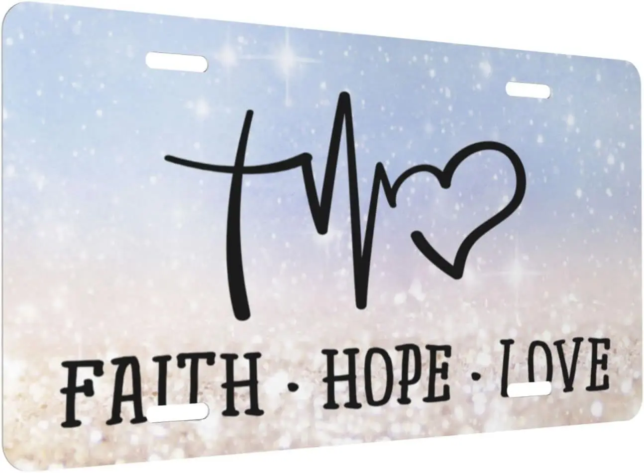 Faith Hope Love Cross Heart Blue Gold Bling Aluminum License Plate Decorative Car Front License Plate Cover with 4 Holes Car Tag