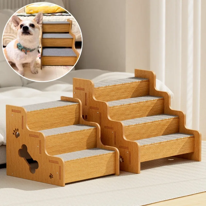 

Non-Slip Wood Dog Indoor Ramp 4-Step Dog Stairs for Couch Sofa Chair