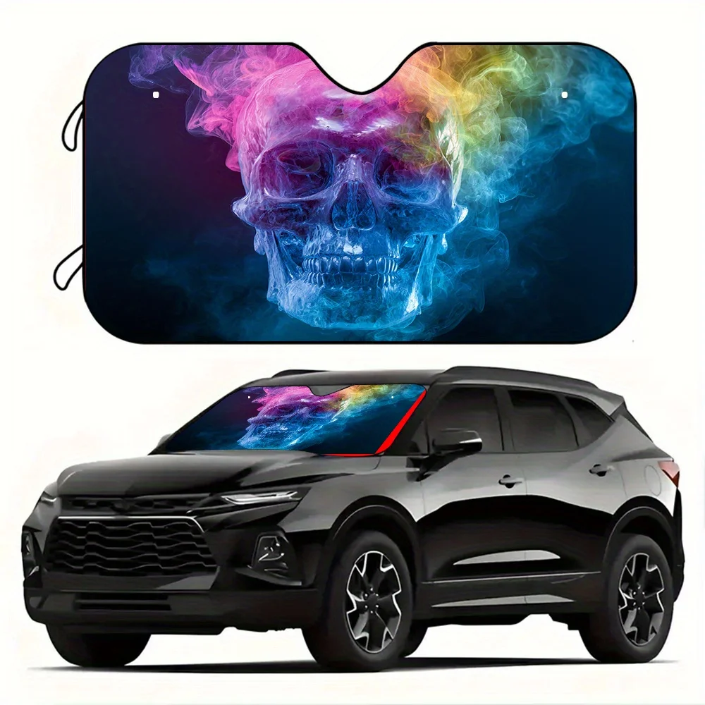1pc Spectral Skull Art Windshield Sunshade & Foldable Car Cover For SUVs/Trucks - UV Protection & Heat Reflective, Durable Polye