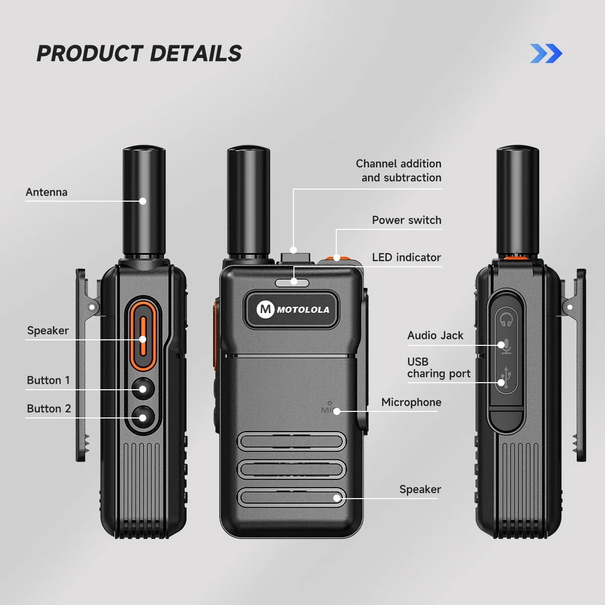 Motolola B6 Mini Walkie Talkie 16CH UHF 400-520MHz Long Range, Compatible with Baofeng Radios