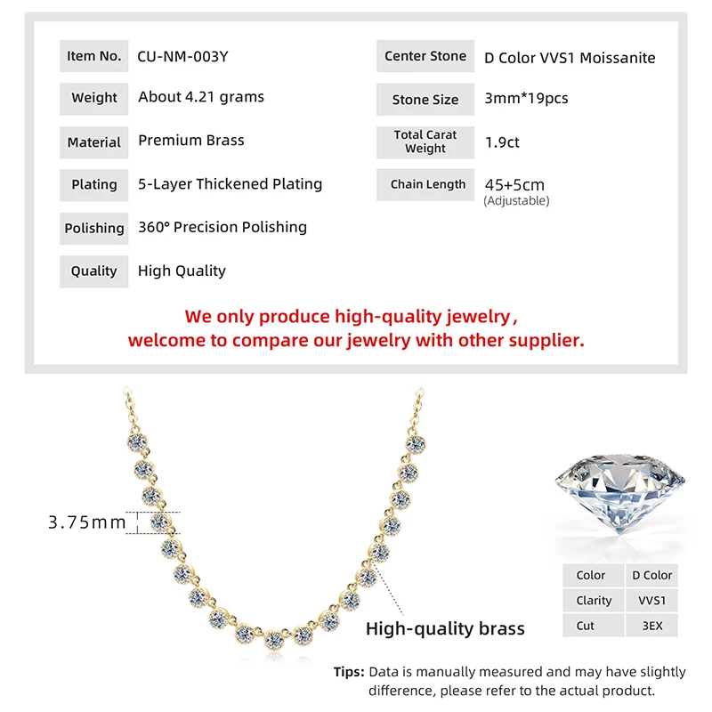 IOGOU Qualitäts-14k Goldfilled Bubble-Halsketten 3mm Moissanit-Anhänger-Halskette für Damen Schmuck GRA-Zertifikat Hochzeitsgeschenke – Detail 3
