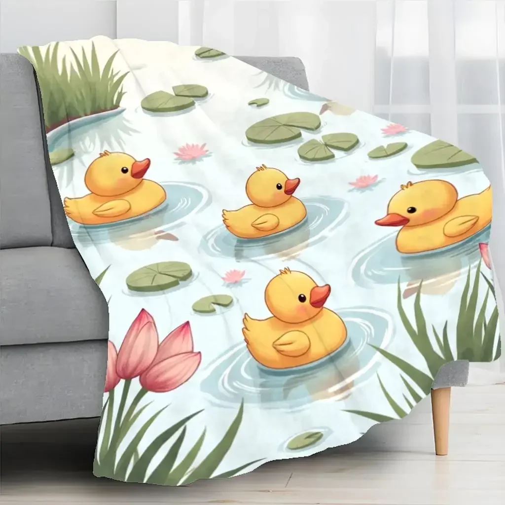 1pc of a Soft And Comfortable Flannel Blanket Featuring a Cute Little Yellow Duck Design. This Warm And Lightweight Throw