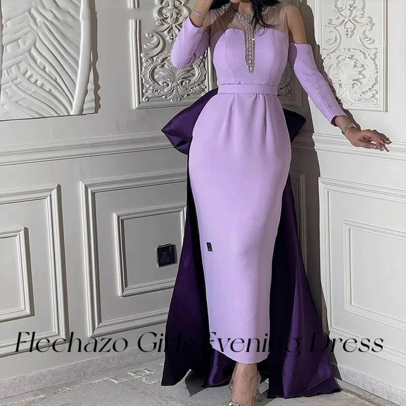 Flechazo Lavender Evening Dresses O Neck Off Shoulder Beads Long Sleeve Formal Party Dress For Women 2024 vestidos de noche