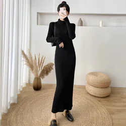 New Women Overlength Sweater Dress Autumn Winter Fashion Warm Turtleneck Long Sleeve Slim Knitted Dress Simplicity Basic Sweater