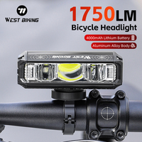 WEST BIKING 1750 Lumens High Brightness Bicycle Headlight 4000mAh Waterproof Bike Light Quick Release Cycling High Beam Lamp