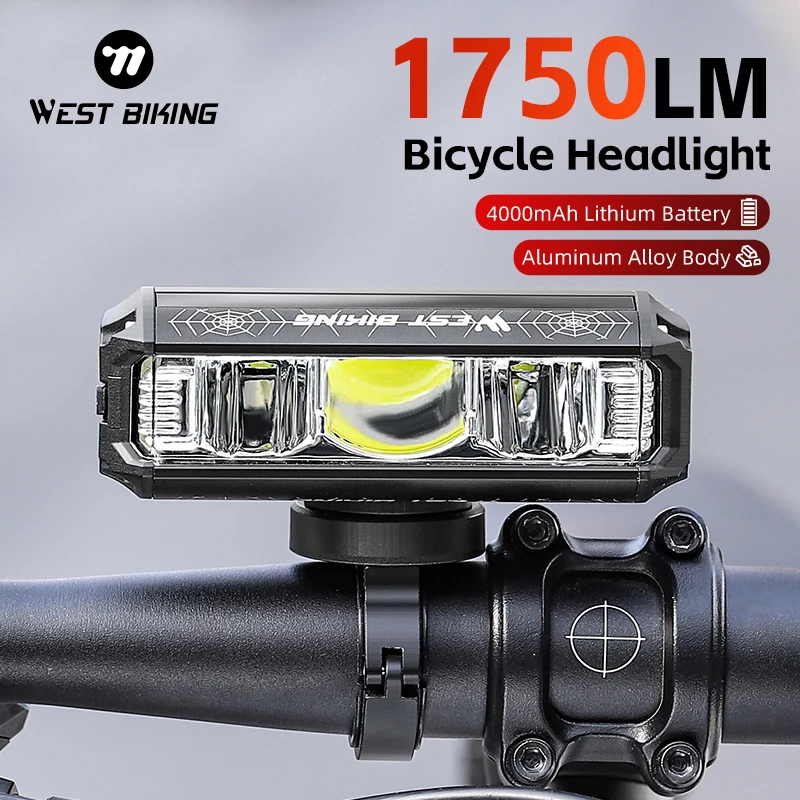 WEST BIKING 1750 Lumens High Brightness Bicycle Headlight 4000mAh Waterproof Bike Light Quick Release Cycling High Beam Lamp