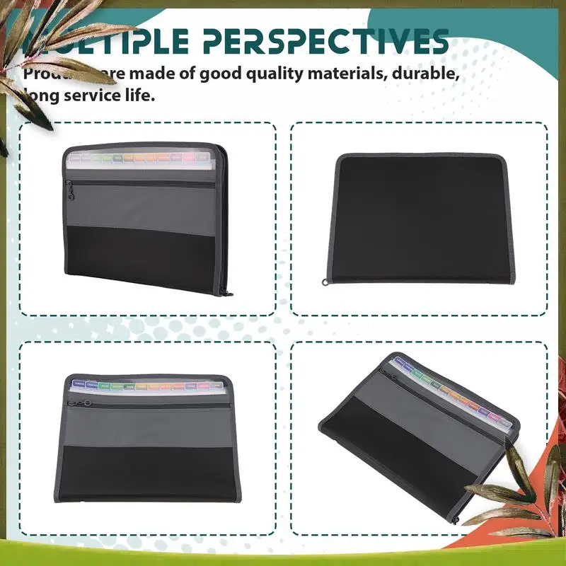 New-13 Pocket File Folder Storage Rack,File Box Storage Bag,With Zipper, Suitable For A4 Paper, Banknotes,Document Receipt