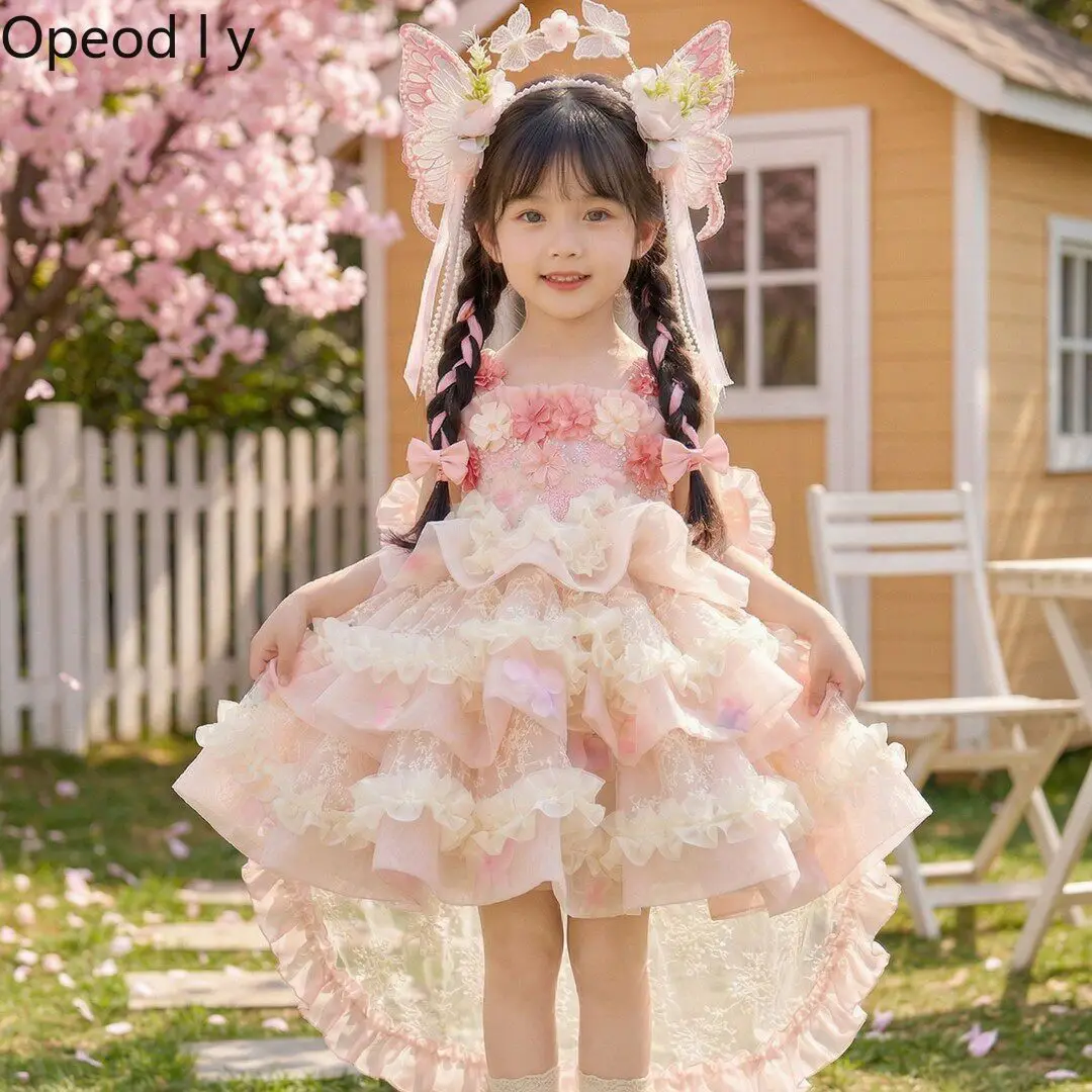 

Girls Lolita 2026 Summer New Dress Sweet Cute Doll Sense Mesh Princess Style Birthday Party Performance Children's Tutu Dress