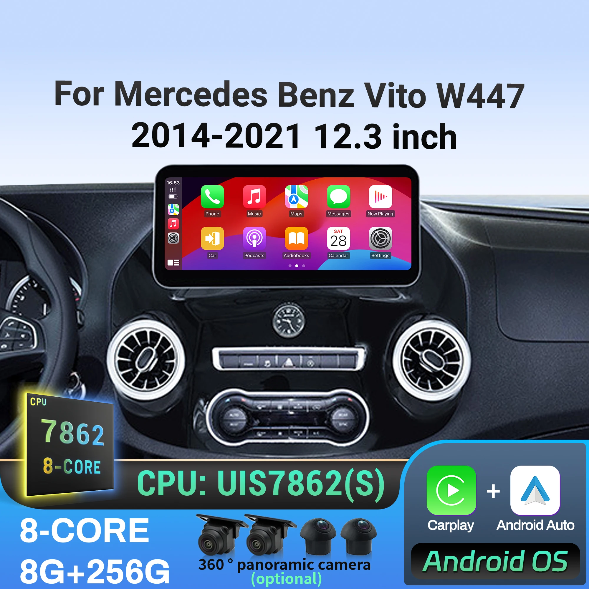 

12.3 inch Android 14 For Mercedes Benz Vito W447 2014 2015 2016-2021 Wireless BT Carplay Multimedia Car Radio Head Unit Screen