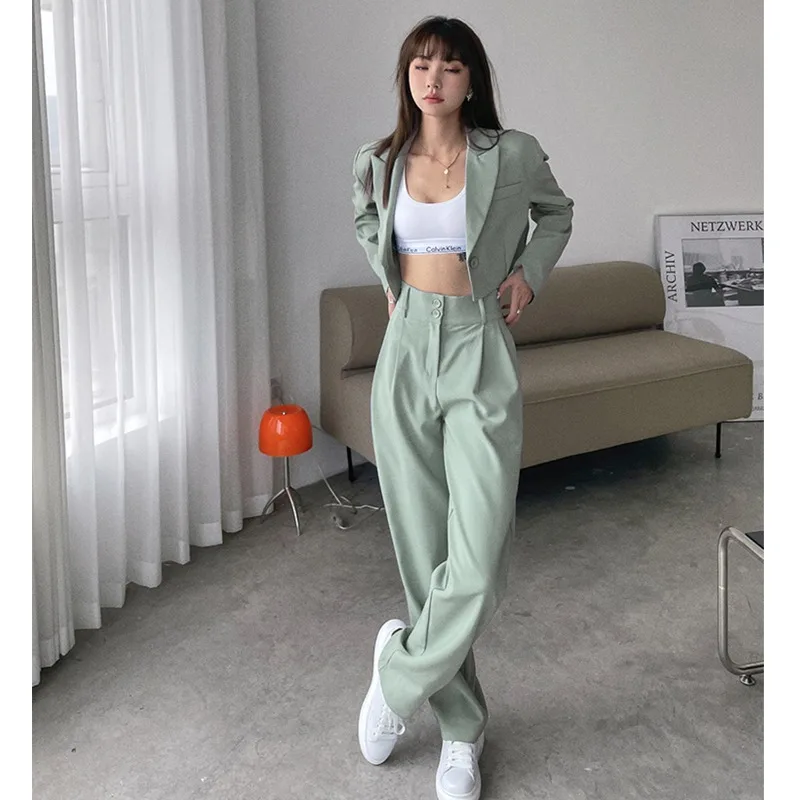 Short Suit Suit Women's European and American Street Short Waist-exposed Suit + High Waist Dummy Pants Two-piece Set