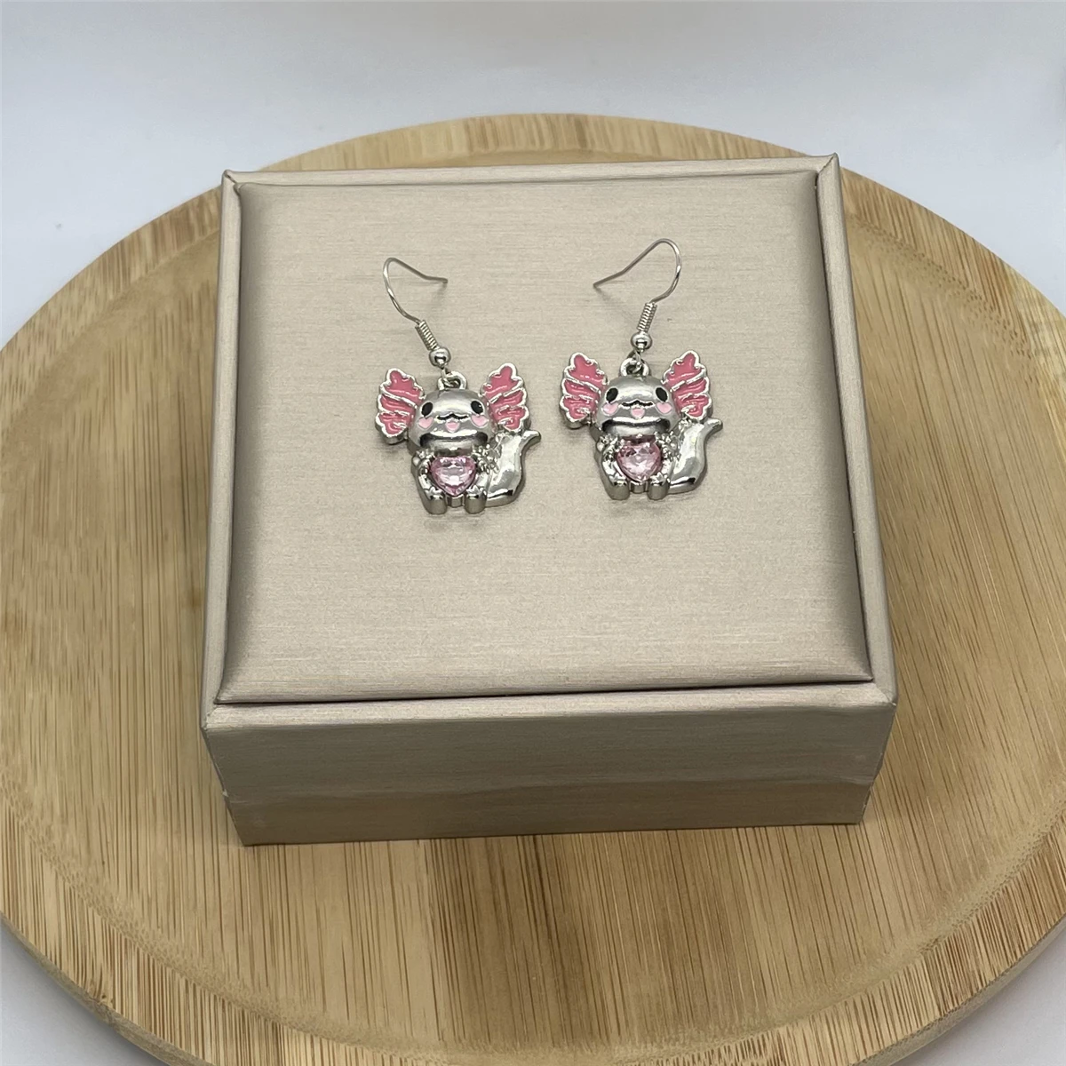 one pair Cute Cartoon Axolotl Pink Crystal Pendant Earrings for Women Fashion Girls Hook Earrings Jewelry Birthday Gift серьги