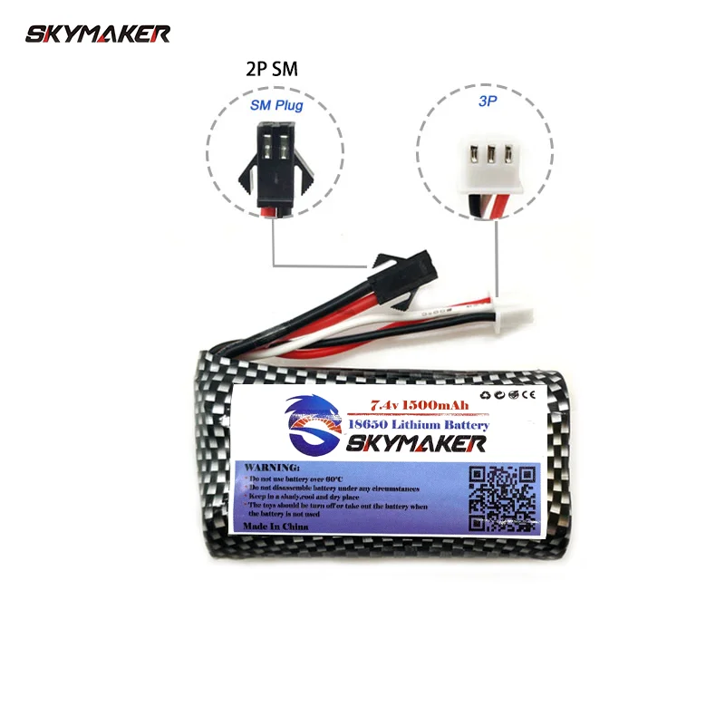 Skymaker Lipo Battery 2S 7.4V 1500mah with SM 2P 3P Plug for MN99S MN90 D90 MN78 MN128 RC Car RC Truck Upgraded Battery Parts