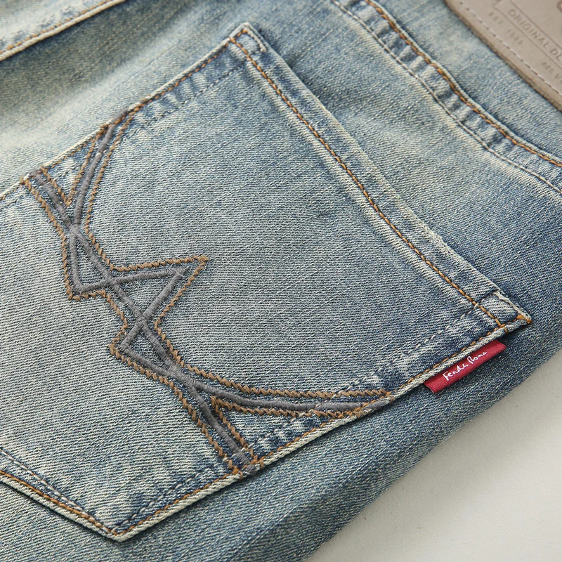 European Fashion Vintage Men Jeans High Quality Retro Blue Elastic Slim Fit Plain Washed Jeans Men Designer Denim Pants Hombre