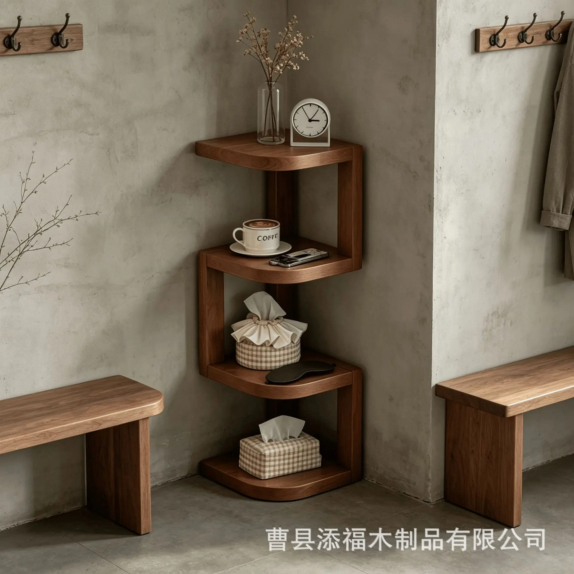 YFY solid wood corner shelf four-layer corner multi-layer storage rack bedroom bedside curved corner floor bookshelf