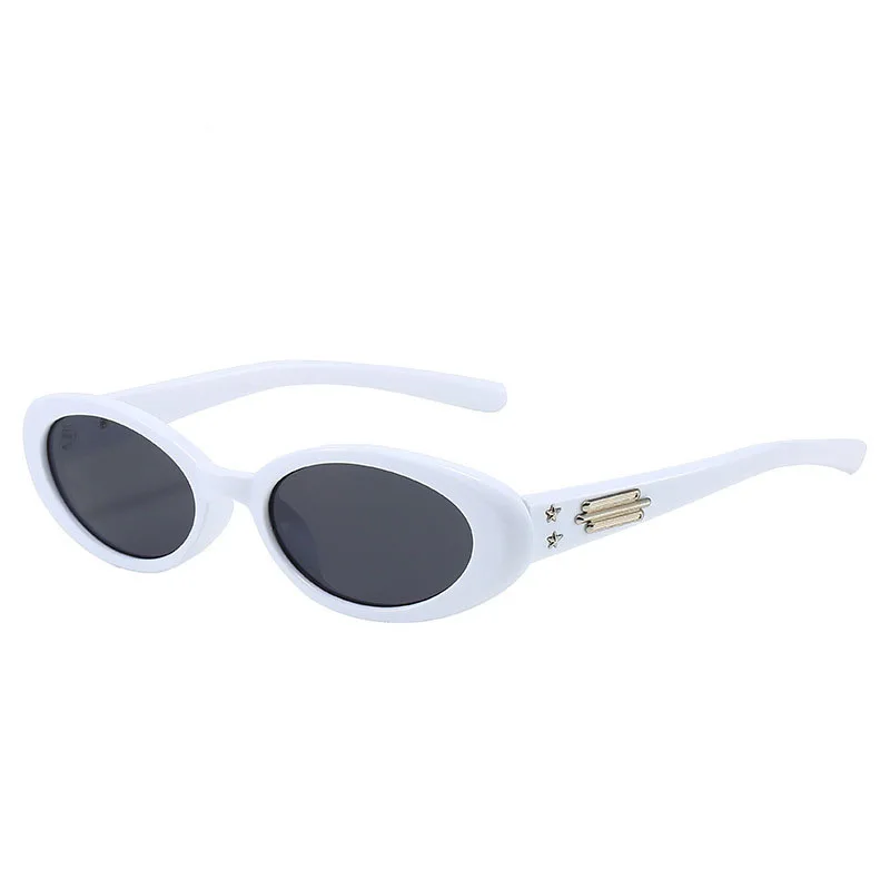 NEW Trend Oval White Frame Sunglasses Concave Shape Sunglasses Photo Women Face Cat Eye Sunscreen Sunglasses Sunglasses for Wome