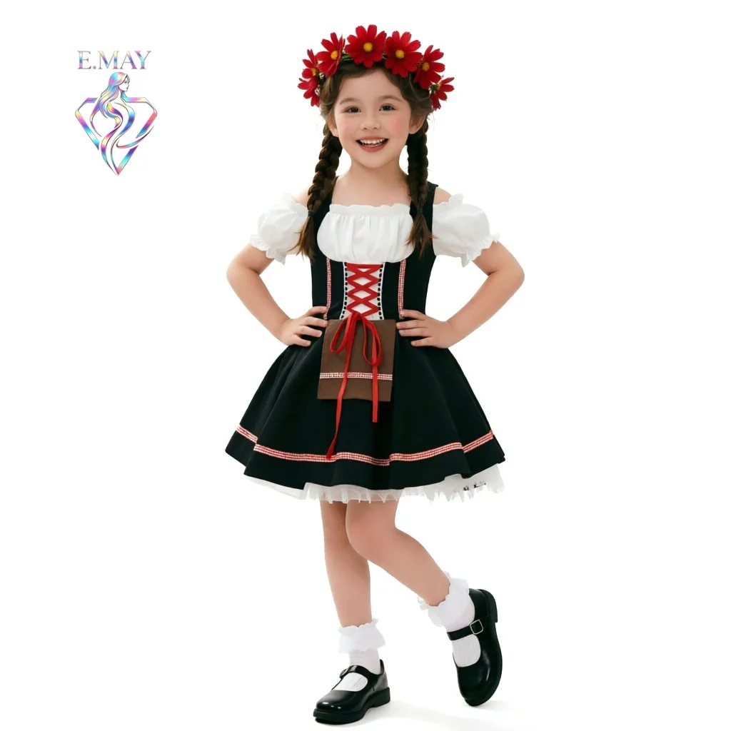 

Traditional Bavarian Dirndl Dress for Girls Beer Festival Stage Performance Costume Halloween Theme Children's Ethnic Wear