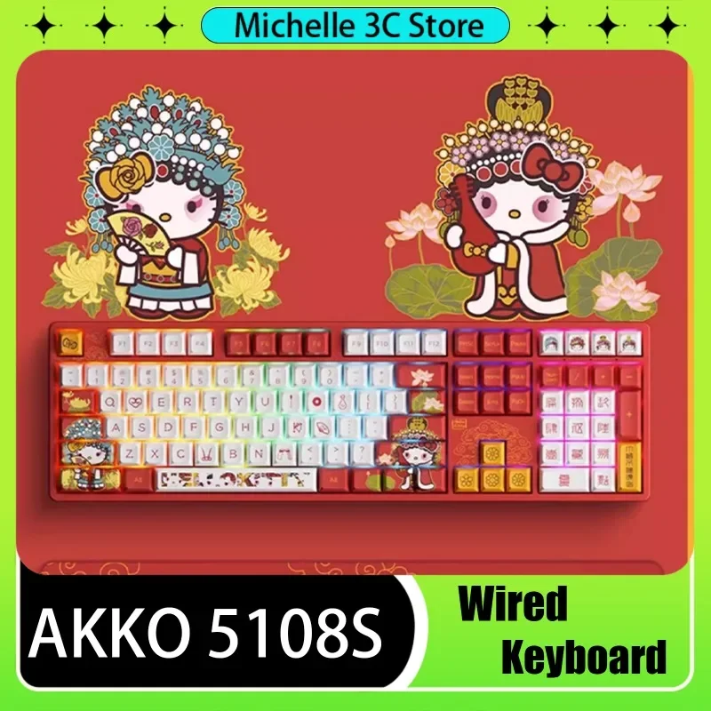 

AKKO 5108S Hello Kitty Wired Mechanical Keyboard Peking Opera Design Chinese Style 108keys Official Gaming Cute Gift for Girls