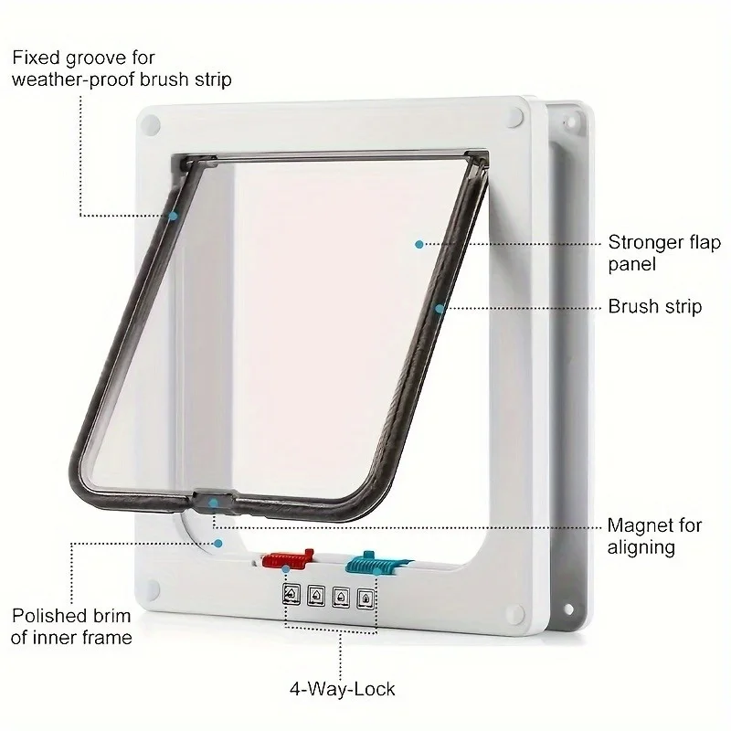 

4-Way Locking Pet Door For Cats & Dogs - Weatherproof Clamshell Design, Durable Abs , White