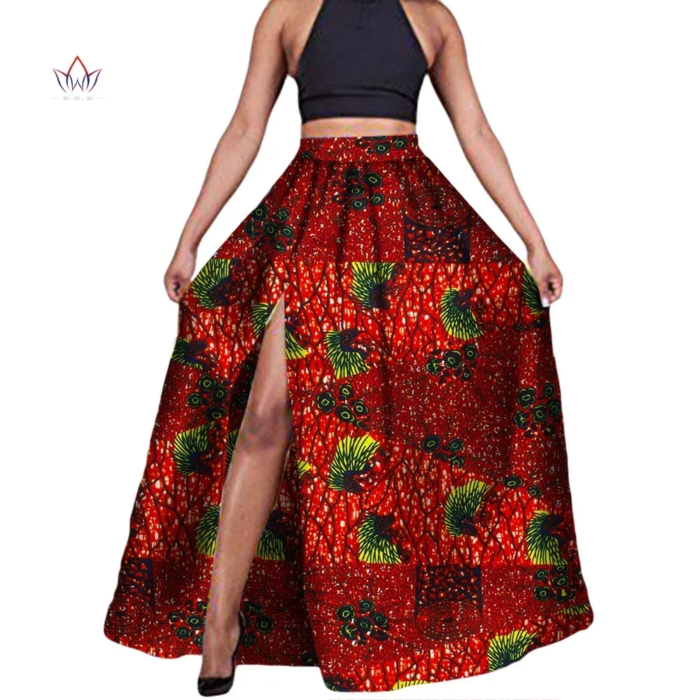 

Fashion African Print Skirts for Women Summer High Waist Plus Size African Style Clothing Long Split Skirt WY1988