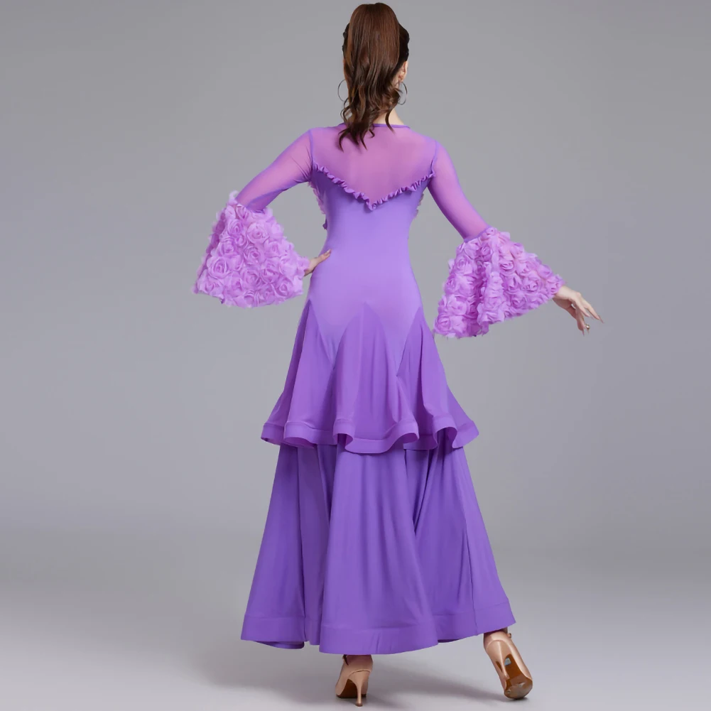 Professional Competition Dance Dress Green 2024 Waltz Dress Pink Three-dimensional Flowers Purple New National Standard Costume