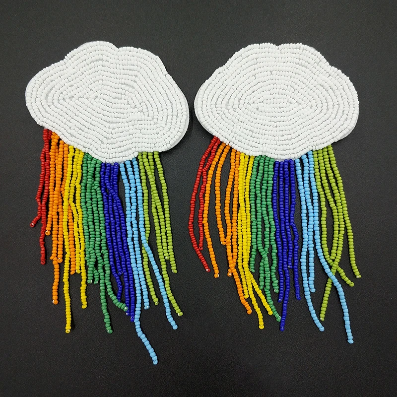 

5PC Handmade Rhinestone Clouds Rainbow Beaded Crystal Patches Sew on Bag Jacket Dress For Clothing Badge Flower Applique