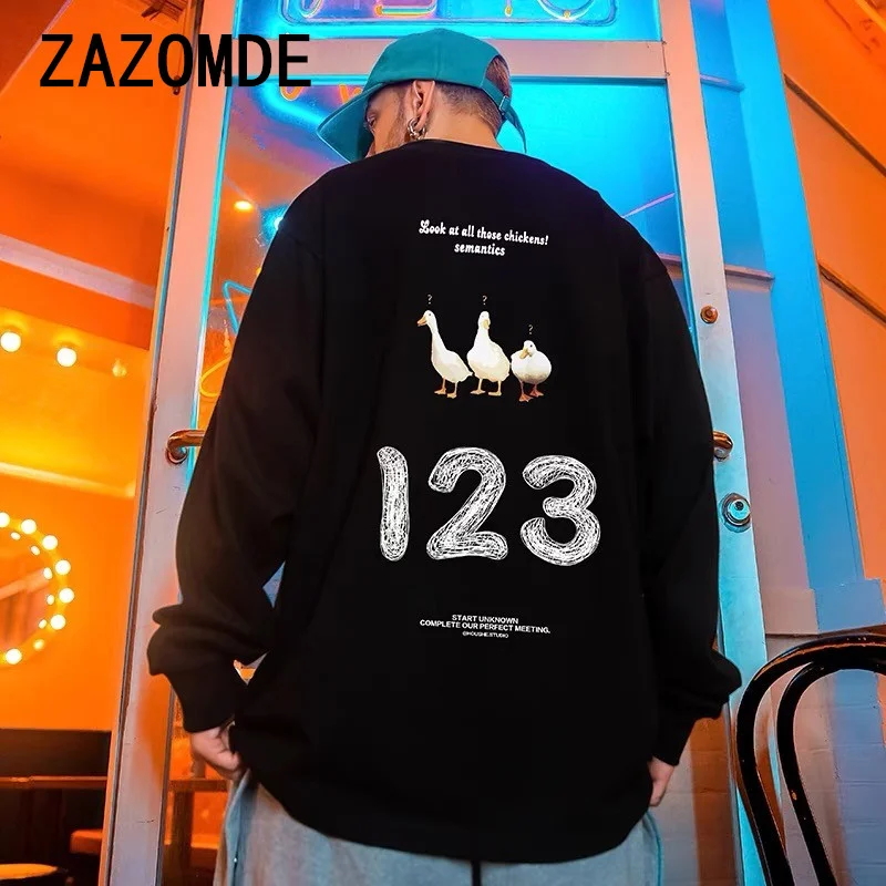 

ZAZOMDE Autumn Mens Fashion Cartoon Duck T Shirts Men Loose Hip Pop Tops Long Sleeve Casual Harajuku Tees Streetwear Man Clothes