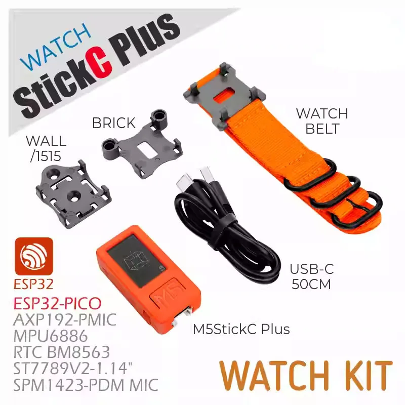 

M5Stack StickC Plus Wearable Watch Kit Mini IoT Development Kit WiFi IR1.14-inch TFT Screen IoT Controller ESP32-PICO-V3-02 chip