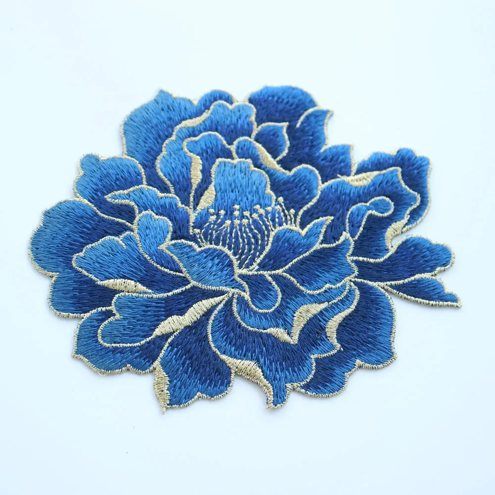 7color Peony embroidered Patches for Clothing sew on Embroidery backpack Clothing Applique iron on parches Decoration Badge