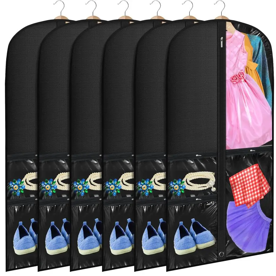 

6 Pcs Garment Bags for Dance Costumes Clear PVC with Zippers Garment Bag with Pockets Dance Costume Organizer Carrier for Storag