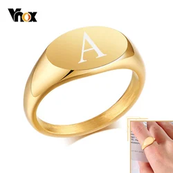 Vnox Engrave Signet Ring for Women,9mm Initial Gold Color Solid Stainless Steel Stamp Ring,Minimalist Metal Name Jewelry Gift