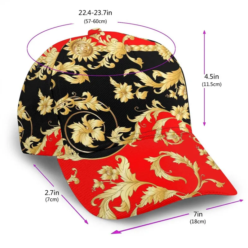 Noisydesigns Red And Black Men\'s Caps Female Outdoor Casual Sun Luxury Gold Floral Deisgn Baseball Hat Cool Women Spring Autumn