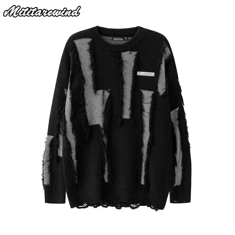 Women And Men Sweaters Spring New Ripped Design Fashion Couple Loose Baggy Hip Hop Streetwear High Street Y2k Style Pullover