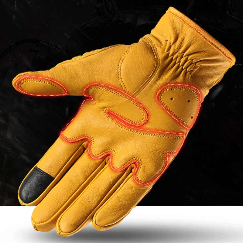 Motorcycle gloves, male driver, vintage motorcycle driver, anti slip and durable touch screen fitness leather cowhide gloves