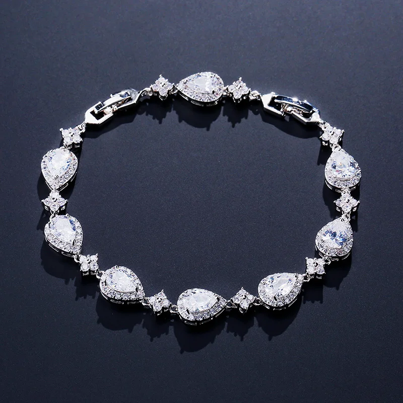 ZAKOL Classic Geometric Water Drop CZ Bracelet for Women Bridal Gorgeous Buling Zircon Party Wedding Jewelry