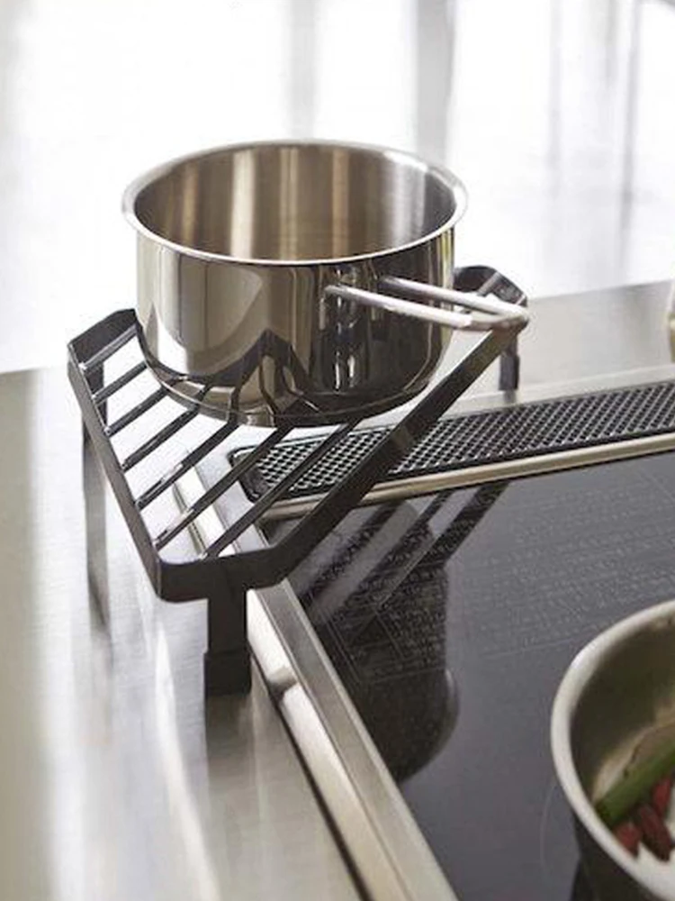 Kitchen triangle pot rack shelf floor corner dish  cover storage  stove