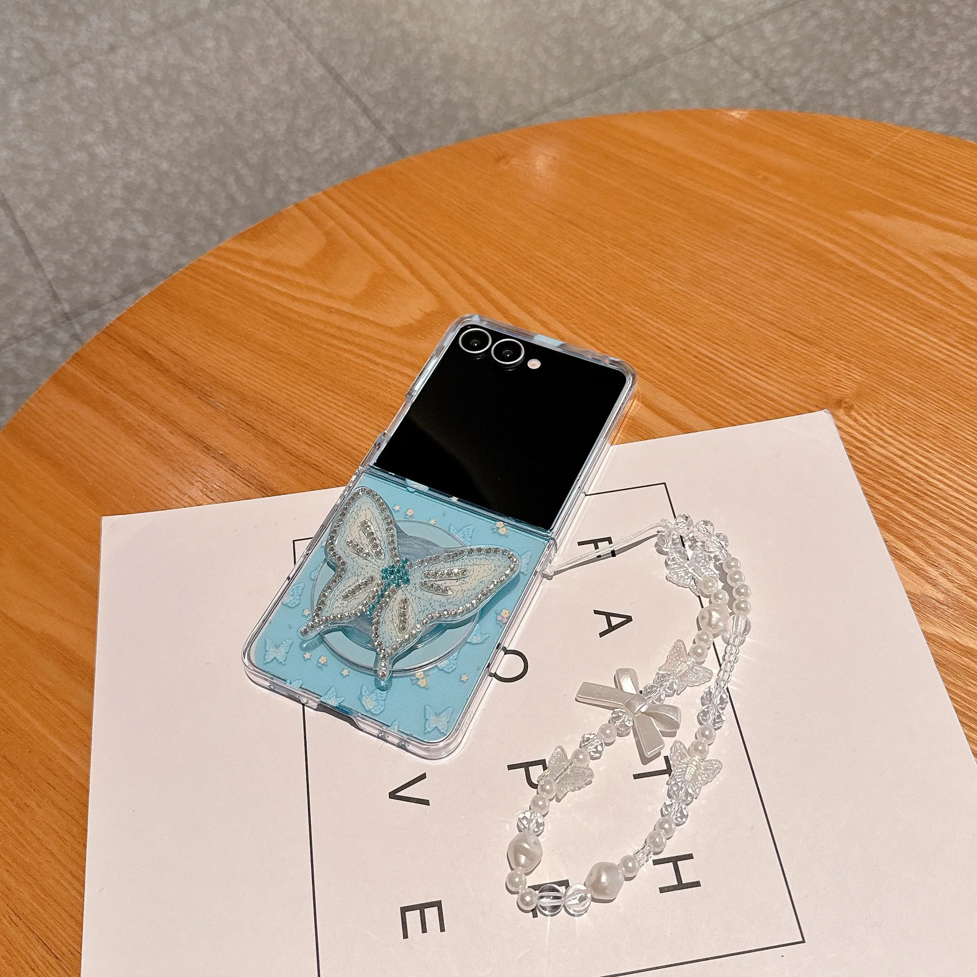 

Синий чехол для телефона с бабочкой для Samsung Galaxy Z Flip 7 6 5 4, защитная задняя крышка для ZFlip5 ZFlip6 ZFlip7, чехол