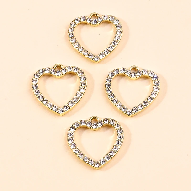 Leslie 10 Stück 18 x 19 mm niedliche goldfarbene Kristall-Liebesherz-Anhänger für Anhänger, Halskette, Armband, handgefertigt, DIY-Schmuckherstellung – Detail 4