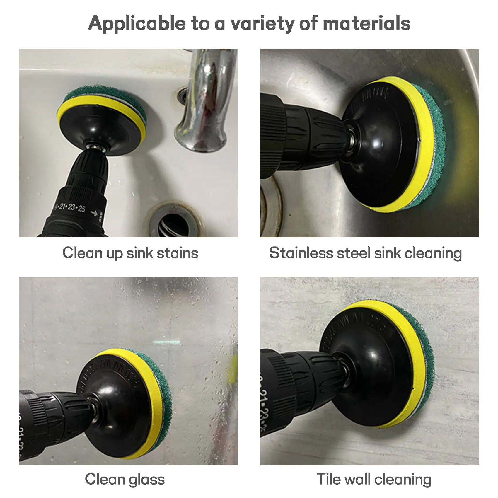 AB47-16Pcs 4 Inch Drill Power Brush Tile Scrubber Scouring Pad Cleaning Kit With 4 Inch Disc Pad Holder 3 Different Stiffness
