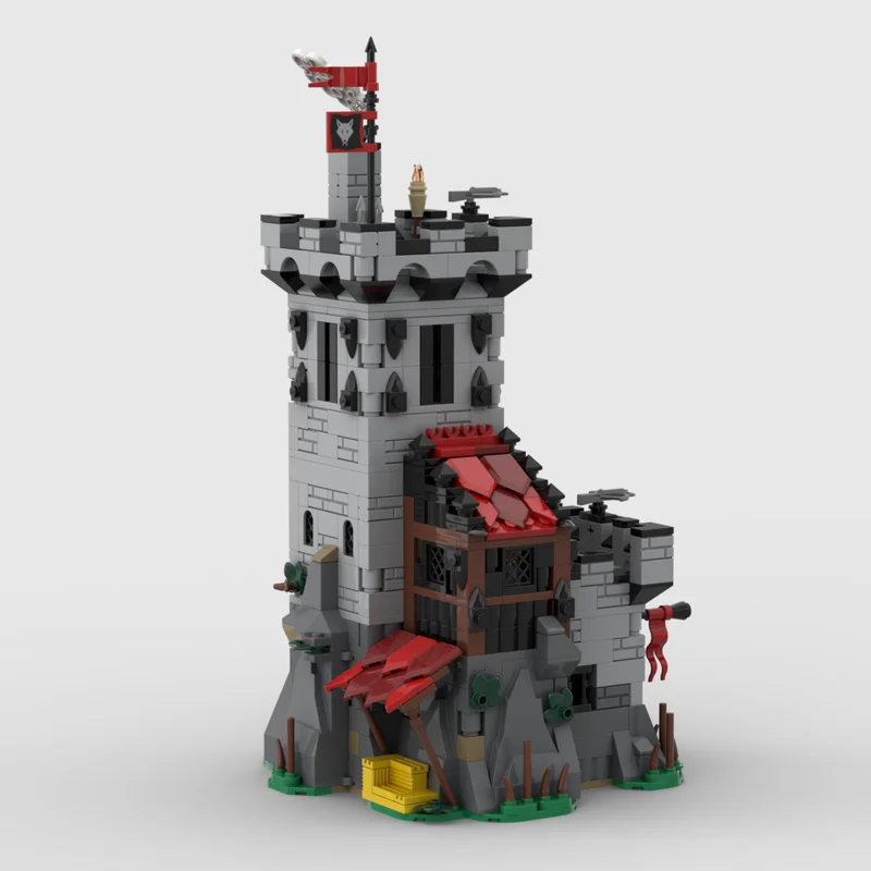 877 elementów MOC Wolfskoczy Zamek Obniżony na Poziomie Ziemi Model do Składania Klocki Architektura Zrób To Sam zabawka klockowa prezent na Boże Narodzenie urodziny