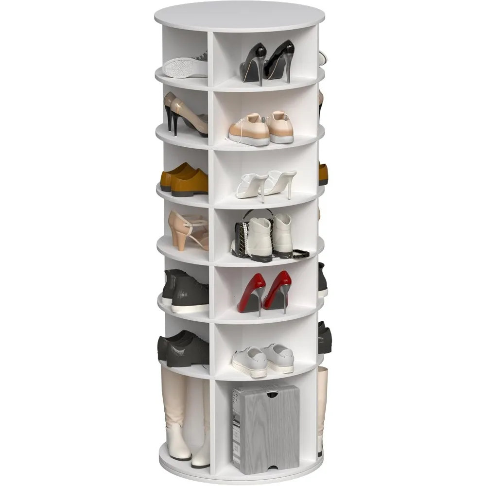 7-Tier Rotating Shoe Storage Tower: 360-Degree Swivel Shoe Organizer with Elevated Base for Space-Efficient Shoe Display