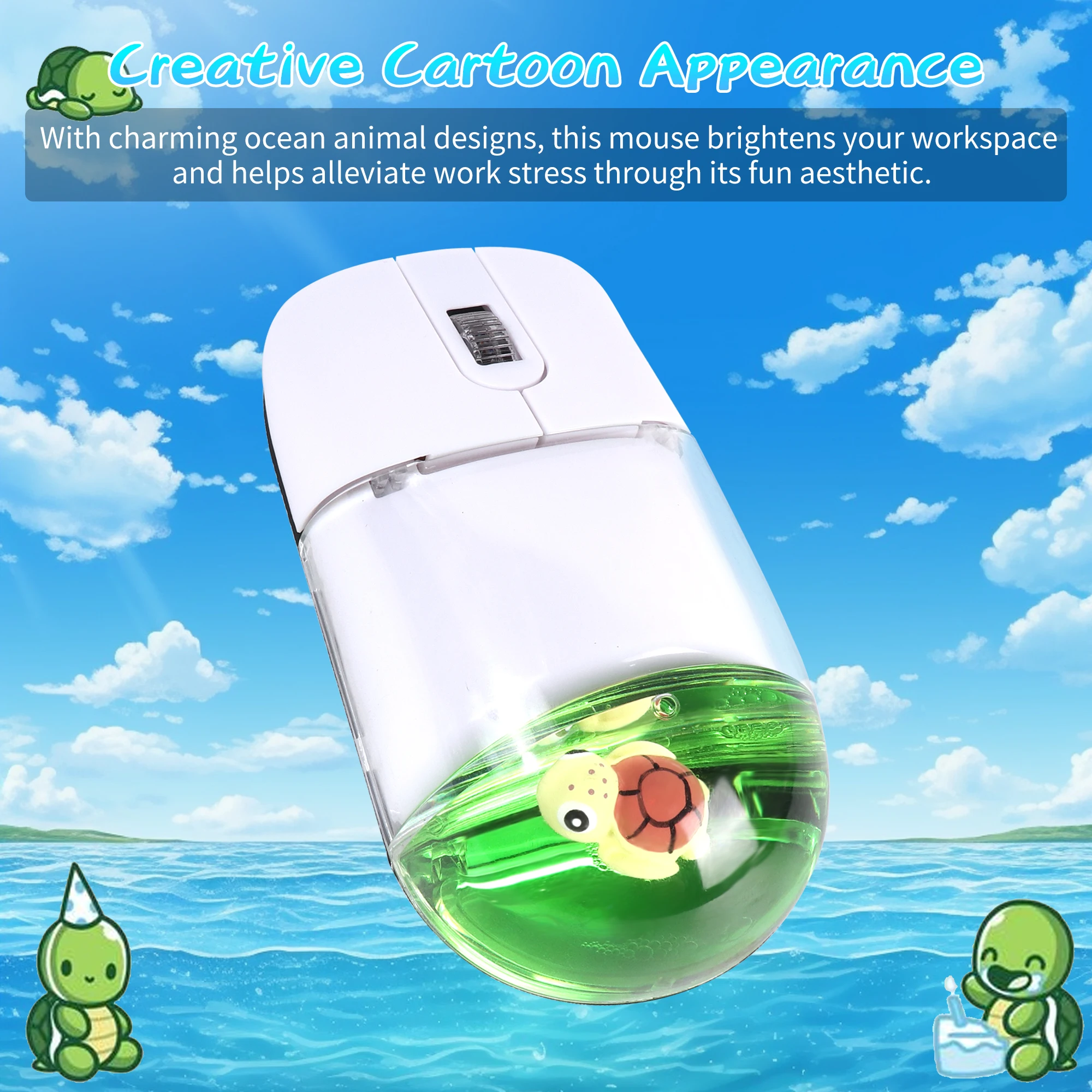 

Ocean World Liquid Wireless Mouse Clownfish Animal float Long Battery Life Mute Mouse Gaming Mice For PC laptops Children's Gift