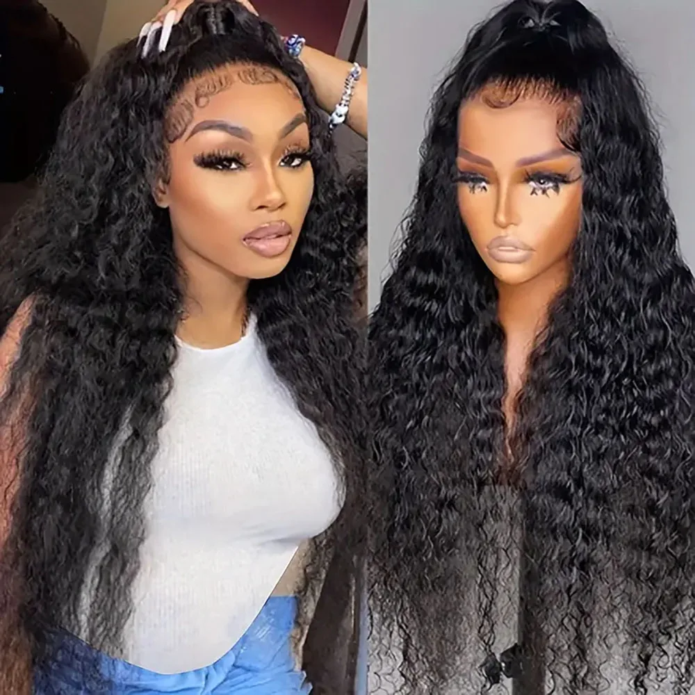 Parrucca anteriore in pizzo Parrucca anteriore in pizzo da 30 pollici con onda d'acqua da donna Capelli umani 1B #   Parrucche di colore naturale per donna 5x5 13x4