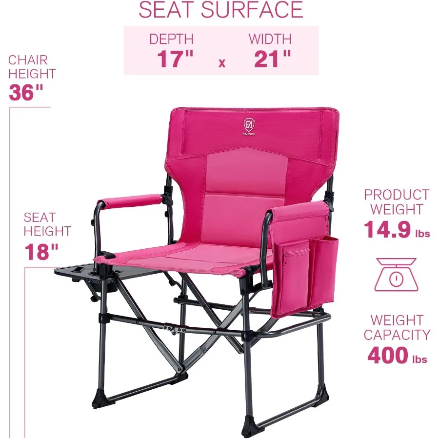كرسي مدير التخييم مع طاولة جانبية قابلة للطي مع كرسي حديقة عالي التحمل بحجم صغير مع جيب لحديقة التخييم