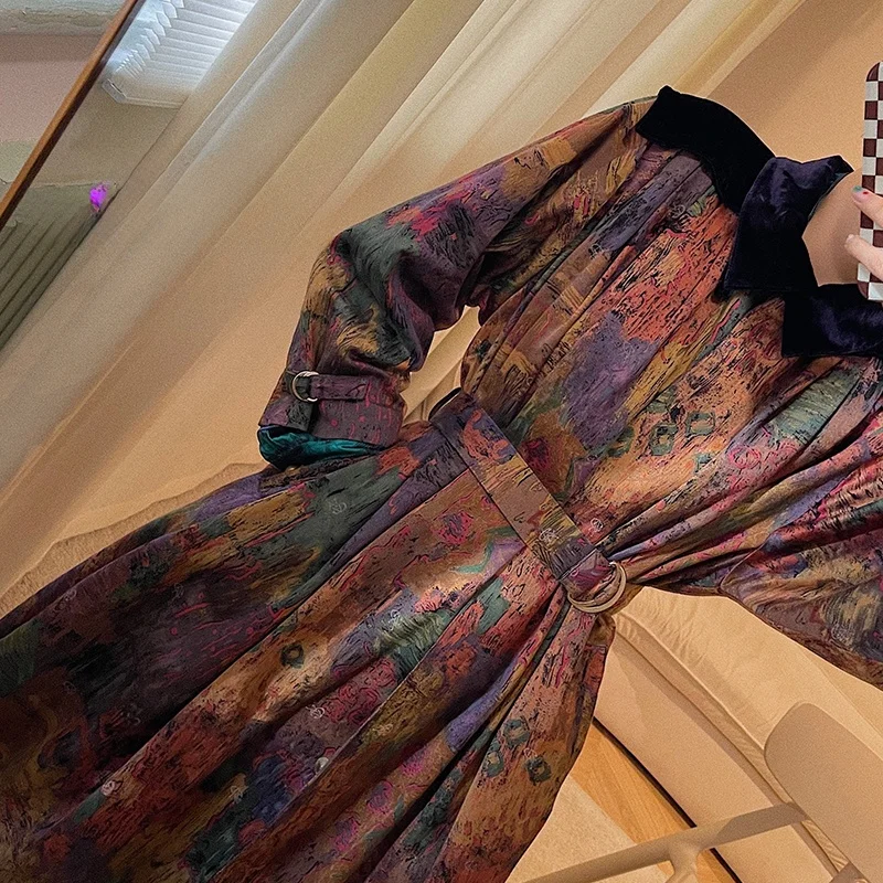 

Оригинальное винтажное пальто VIMAS из шелкового бархата со складками, средней длины, прямого кроя, для повседневной носки, осенняя модель